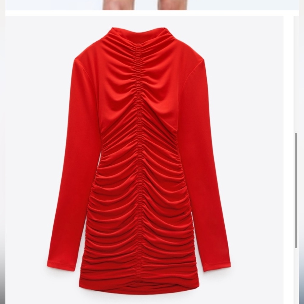 Valentine’s dress Zara Red Dress, high neck long sleeves dress Stretchy.